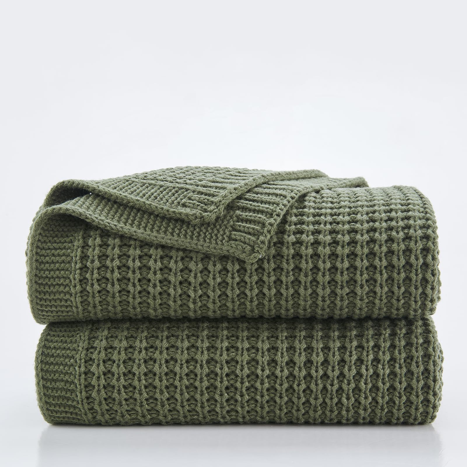 Douceur Olive Green Throw Blanket for Couch, Soft Chunky Cable Knit Throw Blanket, Classic Fisherman's Rib Stitch Pattern Throw for Living Room Gift, 50"X60"