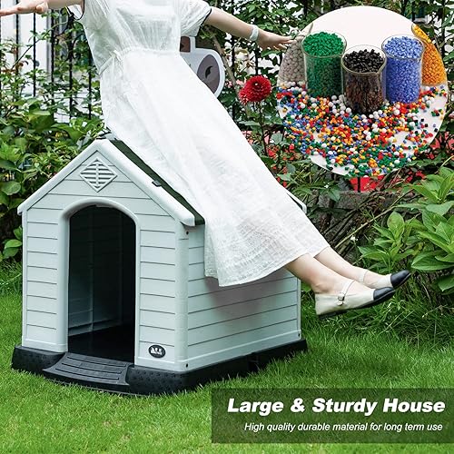 Miniatura 6 de FDW Casa para perros para interiores y exteriores, duradera, ventilada, impermeable, de plástico, para perros pequeños, medianos y grandes, con