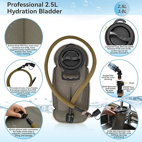 Miniatura 5 de MARCHWAY Mochila de hidratación táctica Molle con bolsa de agua de TPU de 2.5L, mochila militar para senderismo, ciclismo, mochileros, correr, cazar