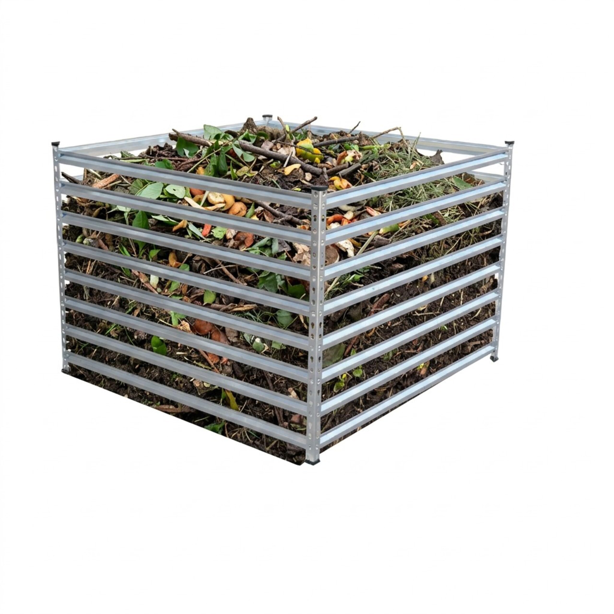 Relaxdays Metal Composter Garden Bin, 900L, Leaf & Steel, 100x100x90 cm, Silver