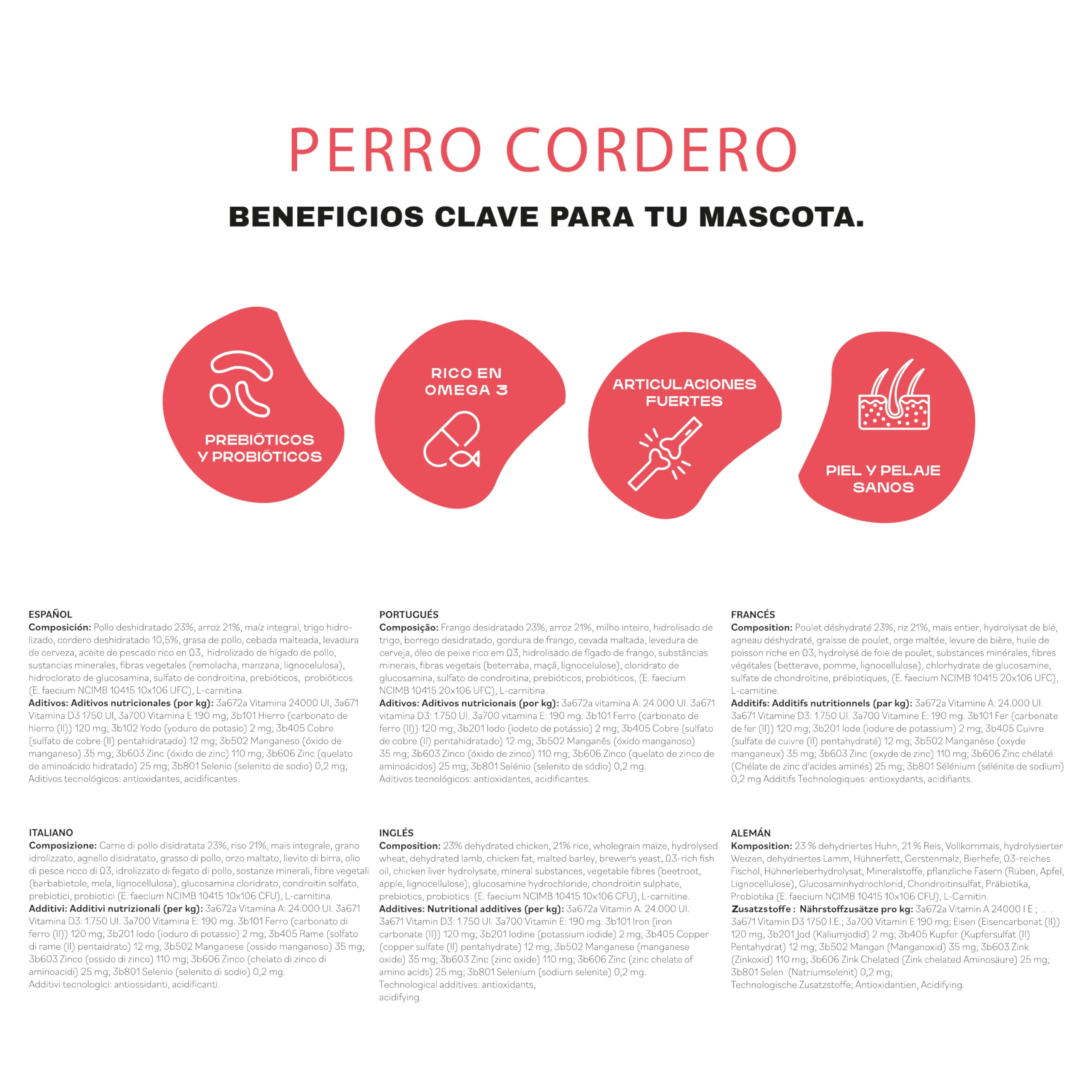 Pienso para Perros Adultos de Cordero Premium - Dieta Hipoalergénica y Cuidado Digestivo - Sin OGM Saco 12 Kg Rico en Hierro y Proteína