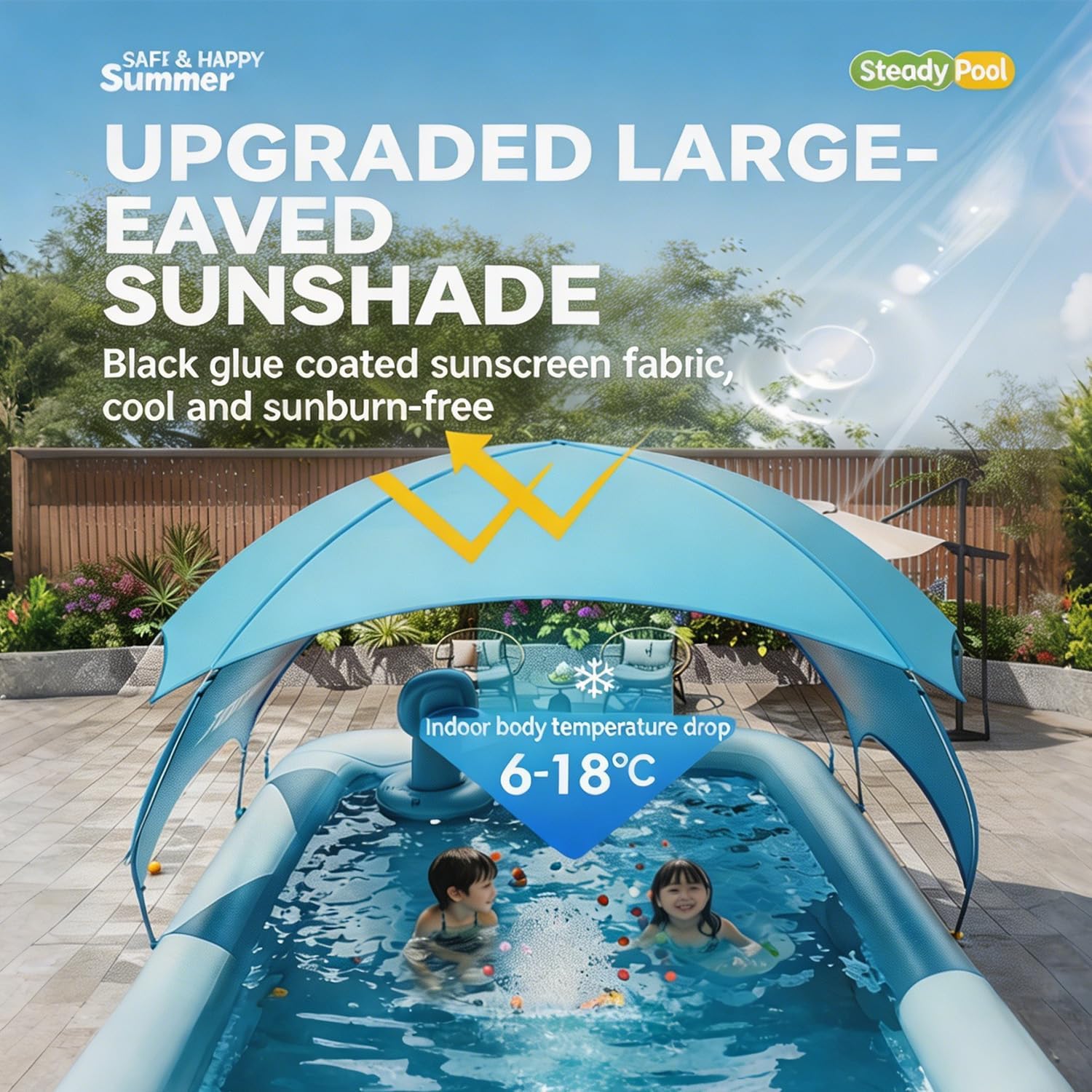 7FT Large Inflatable Family Pool with Sun Shade Canopy, Water Gun & Basketball Hoop, Fun Backyard Water Play Center for Toddlers, Kids & Adults, Outdoor Summer Entertainment Swimming Pool
