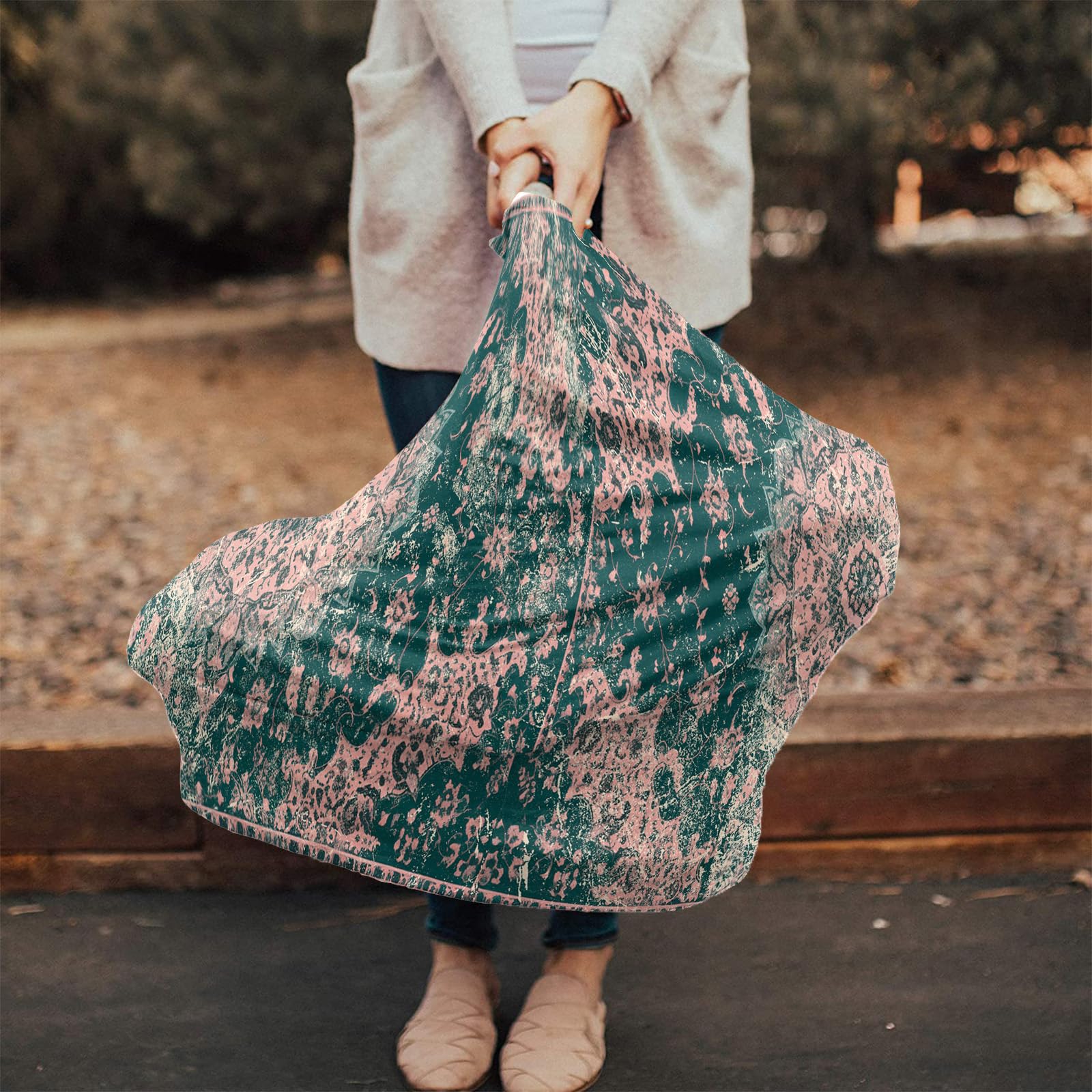 Nursing Cover for Breastfeeding Scarf, Pink Green Flower Textured Oriental Baby Car Covers Super Soft Multi Use for Canopy Shopping Cart Cover Blanket Stroller Cover