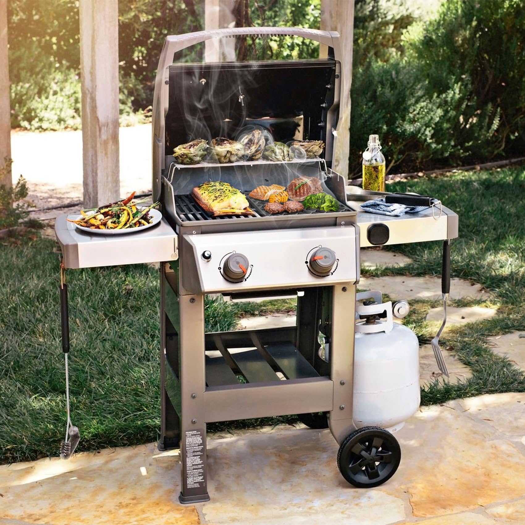 onlyfire Żeliwny system grillowania dla smakoszy ruszt do gotowania pasuje do grilli gazowych serii Weber Spirit 200 z panelami sterowania montowanymi z przodu, zamiennik dla Weber 7637, 44,2 x 25,7