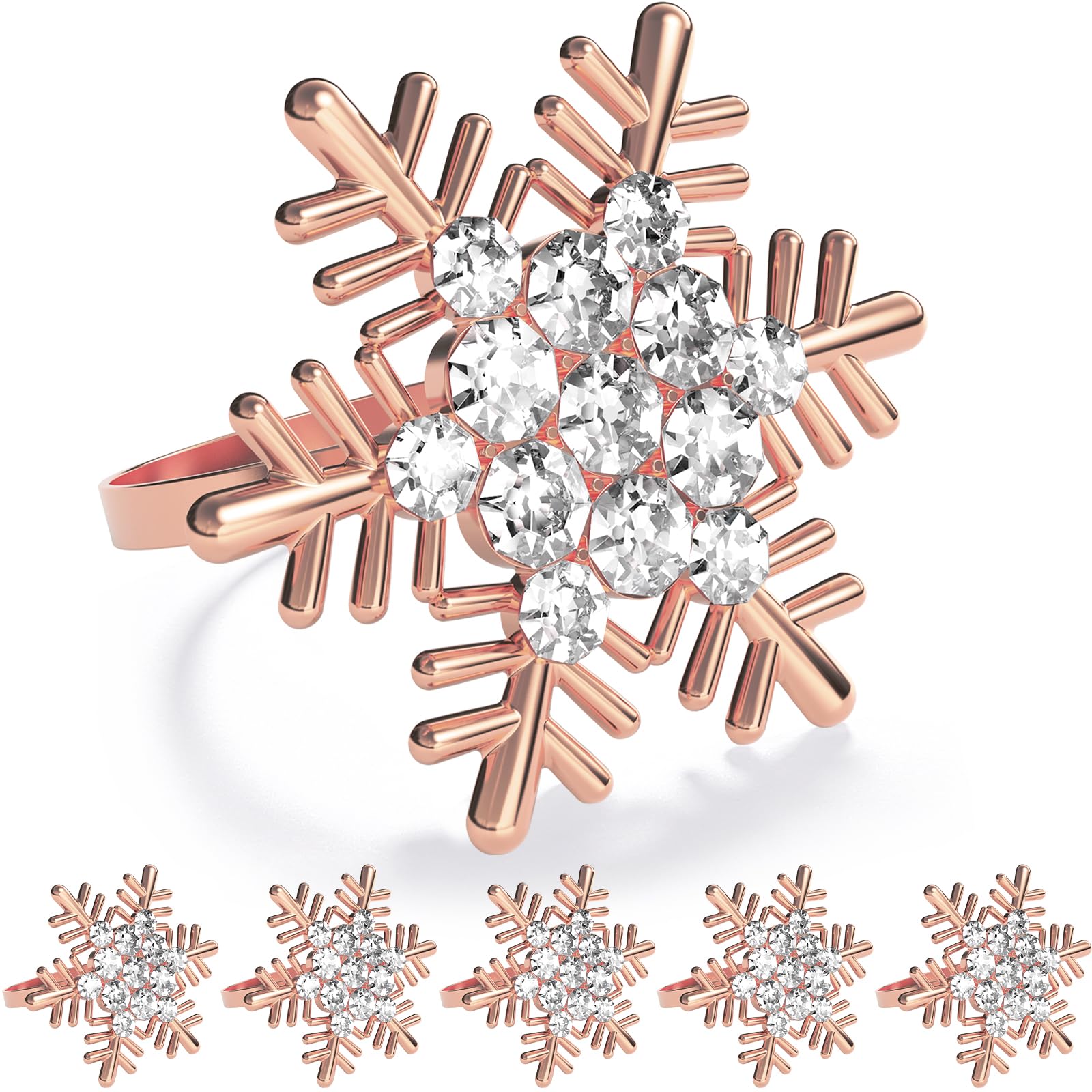 ZeeDix Set of 12 Rose Gold Snowflake Christmas Napkin Rings for Dinning Table Setting- Rustic Dinner Tables Setting Decoration for Wedding Receptions, Christmas Holiday Party Dinner Parties
