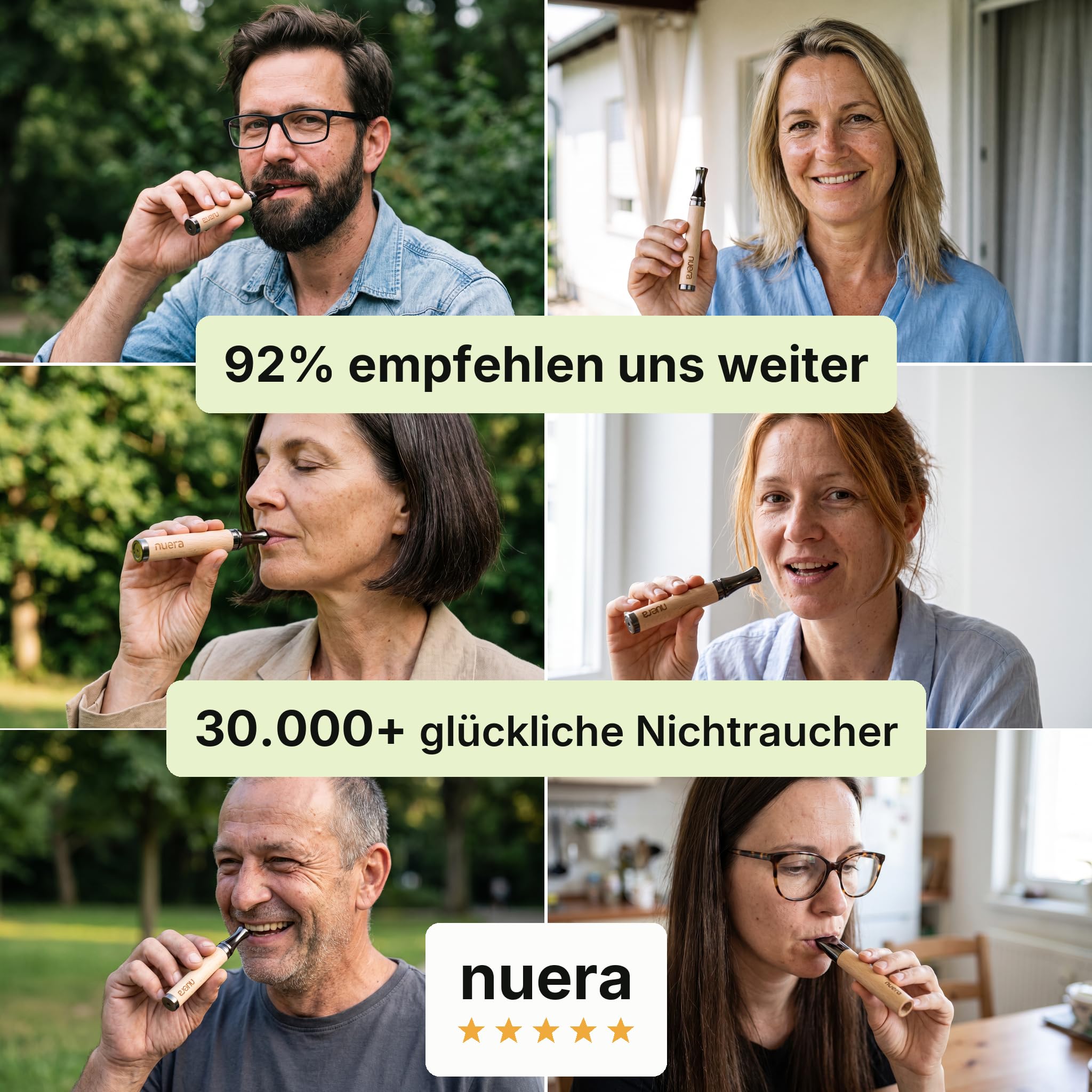 Nuera Rauchstopp-Set I Aroma-Inhalator ohne Nikotin zur Rauchentwöhnung I Nichtraucher Hilfsmittel mit vertrautem Zuggefühl I Zigarettenersatz für die Hand I Stick + 3 Sorten (Kaffee, Zitrone, Minze)