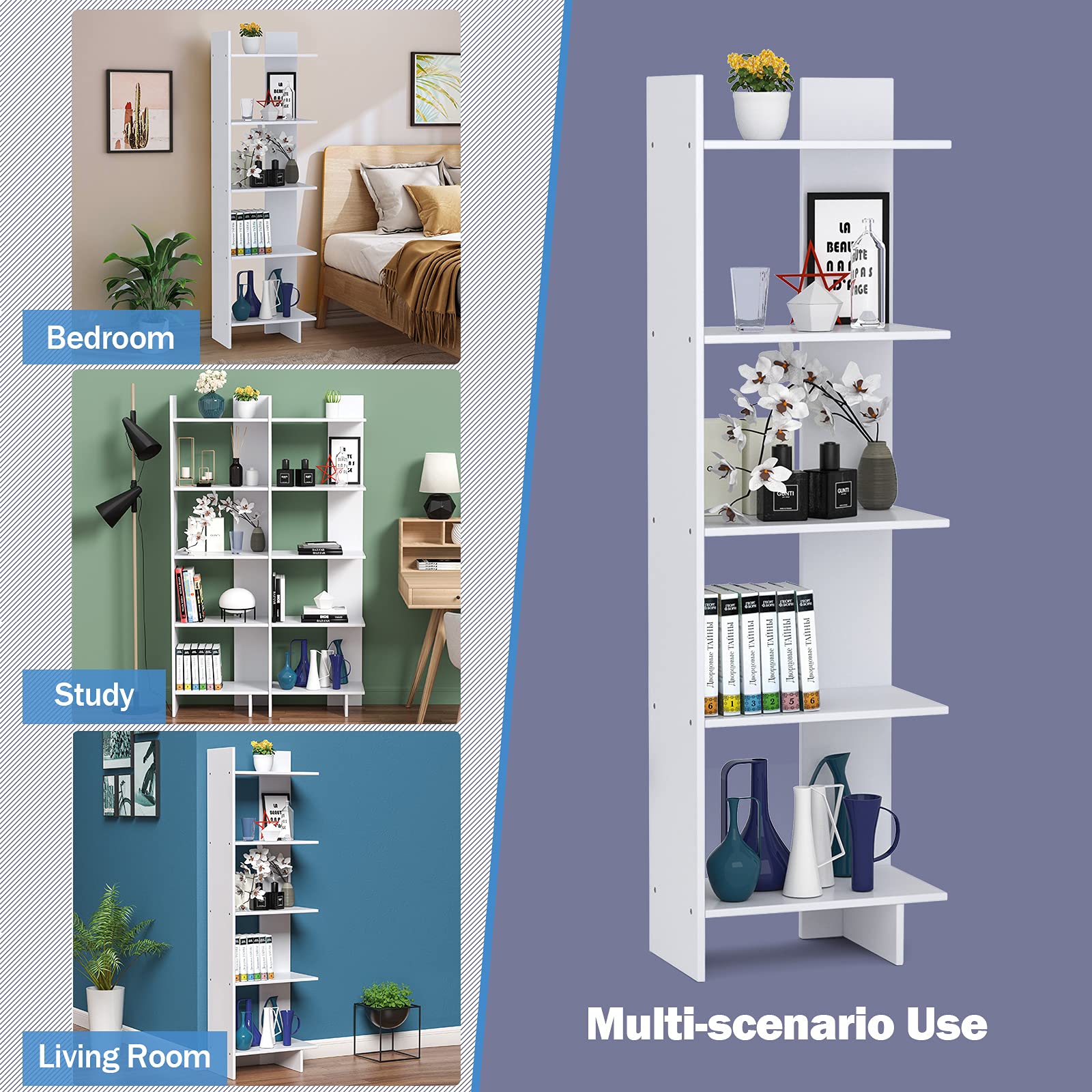 Tangkula 5Shelf Bookcase, Room Divider and Display Shelf, Freestanding