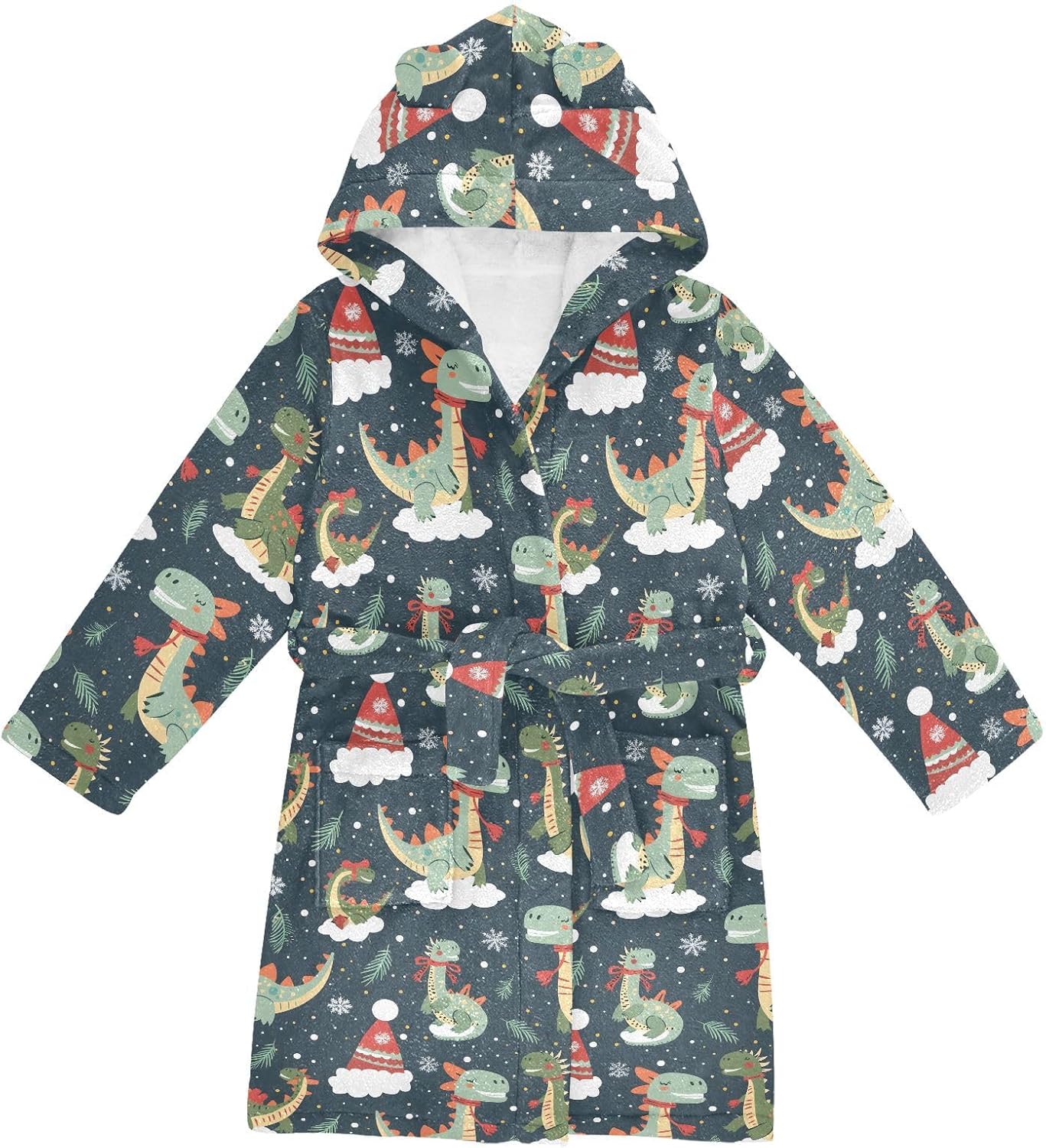 senya Christmas Cartoon Dinosaur Toddler Hooded Bathrobe Kids Soft Plush Bath Towel Robes for Boys Girls 2-12 Years
