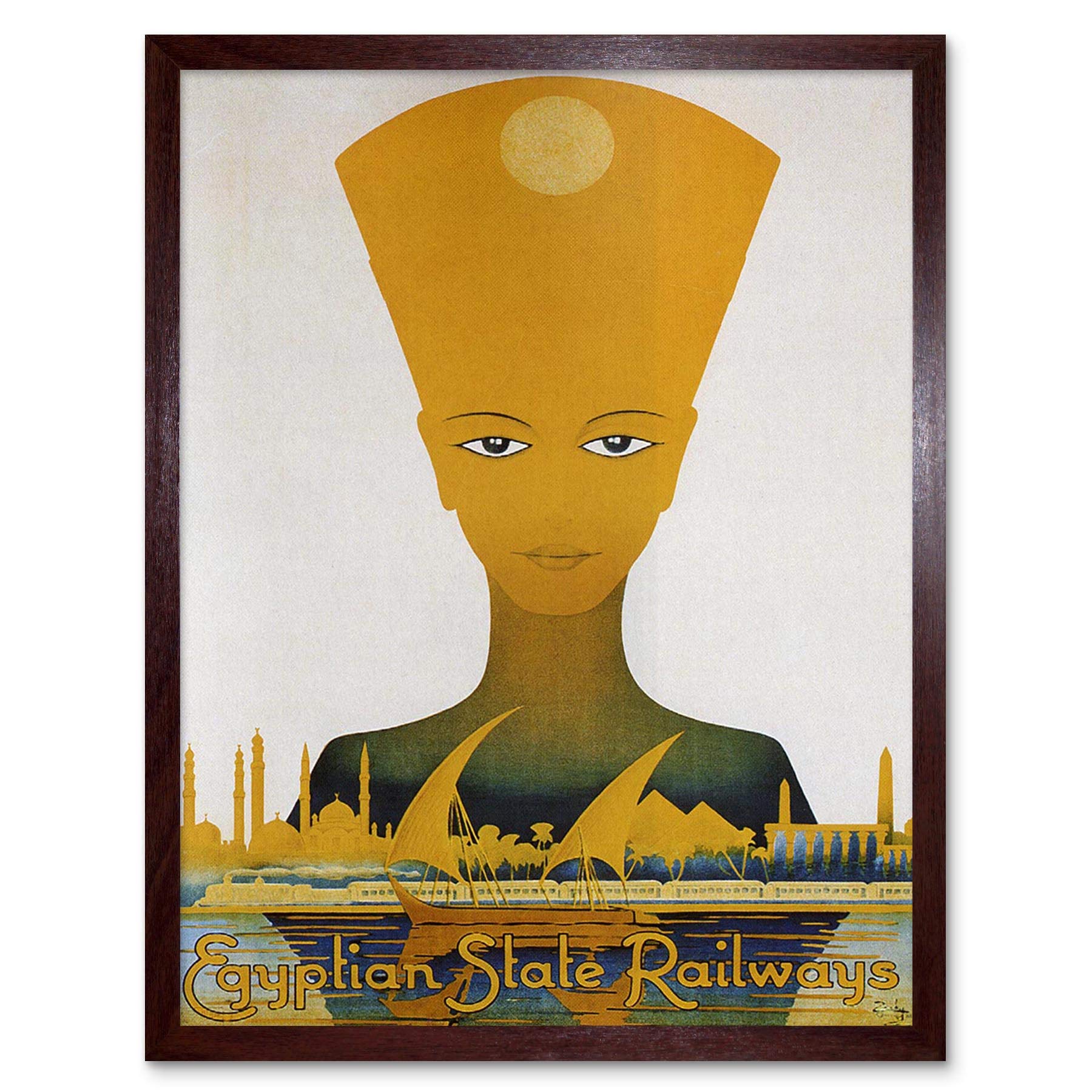 Wee Blue Coo Travel Tutankhamun Nefertiti Cairo Railway Egypt Vintage Advert Art Print Framed Poster Wall Decor 12X16 Inch