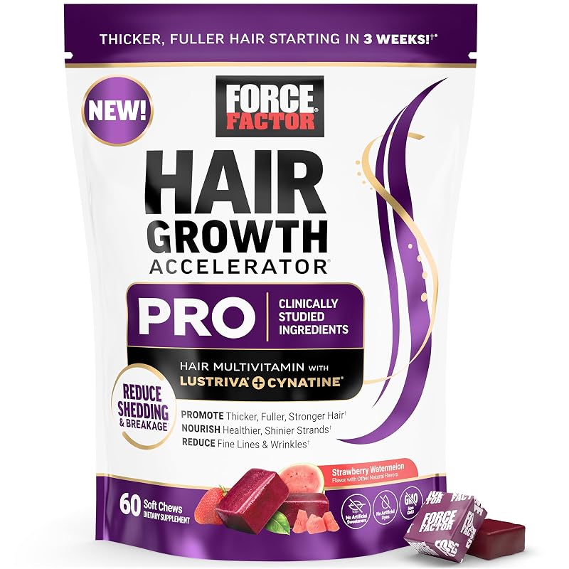 Force Factor Suplemento para Cabelos, Pele e Unhas com Lustriva, Cynatine HNS e Ashwagandha, 60 gomas mastigáveis
