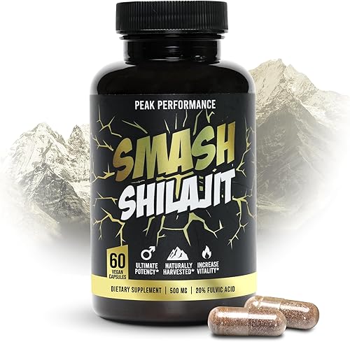 Smash Himalayan Shilajit Cápsulas de 500 mg de administración | 20% extracto de ácido fúlvico | 60 cápsulas veganas (30 porciones) | Suplemento de
