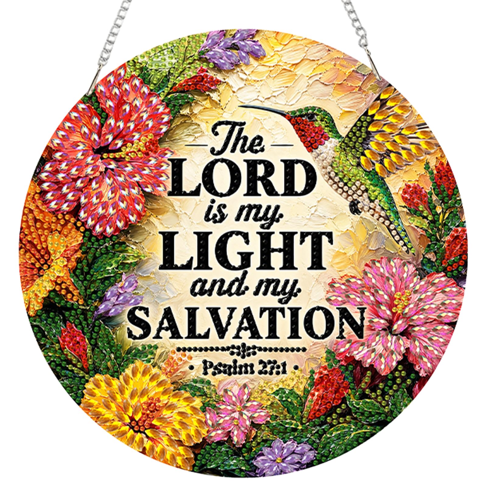 Diamond Art Suncatcher, Window Hanging Diamond Art Kit for Adults, 5D Diamond Art Painting Acrylic Pendant for Home Garden Wall Door Decor(Hummingbird Bible Verse Sign)