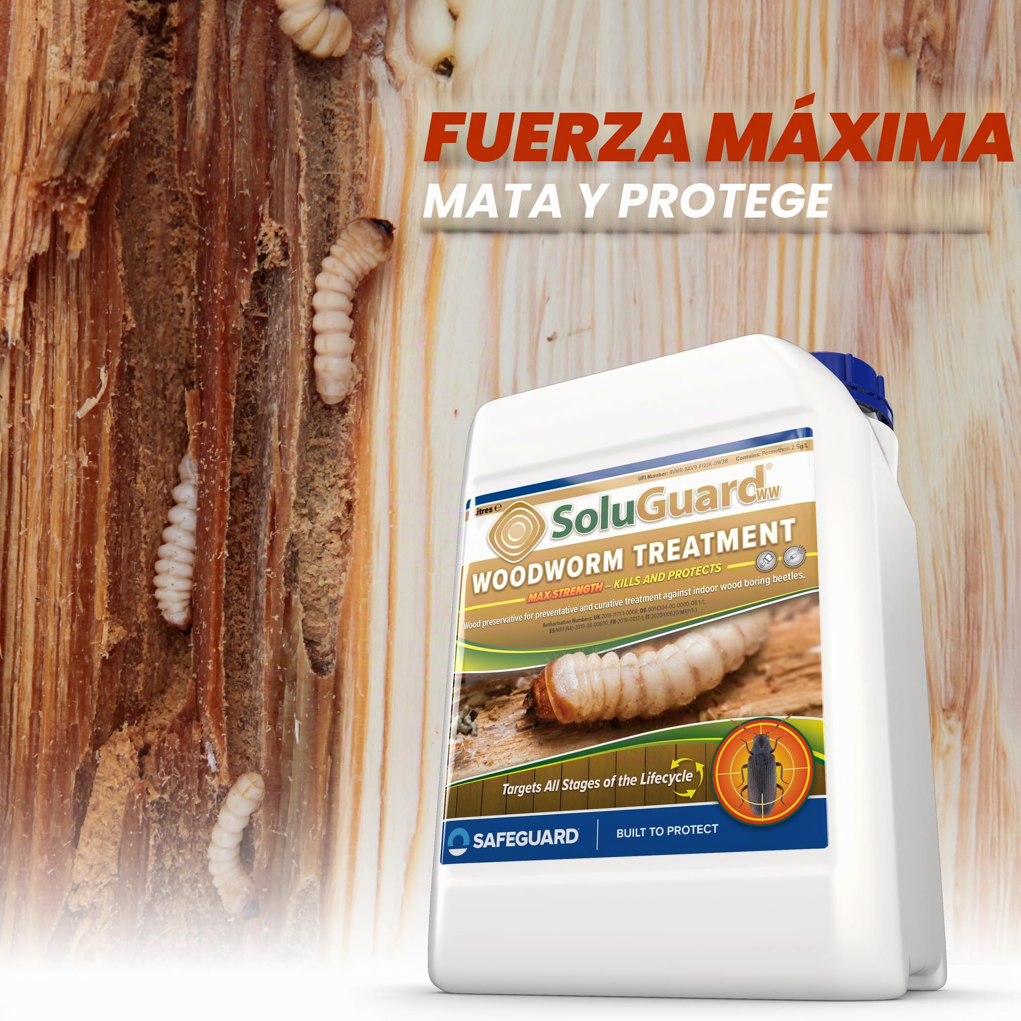 Soluguard Solución Anticarcoma - 5L - Tratamiento Preventivo y Curativo Contra La Termita, Carcoma, e Insectos Xilófagos