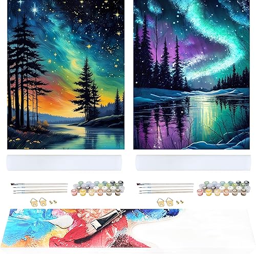 Miniatura 8 de Ycydilirab Pintura de puntada por números para adultos, niños y principiantes, paquete de 4 pinturas por números para regalo, decoración de pared