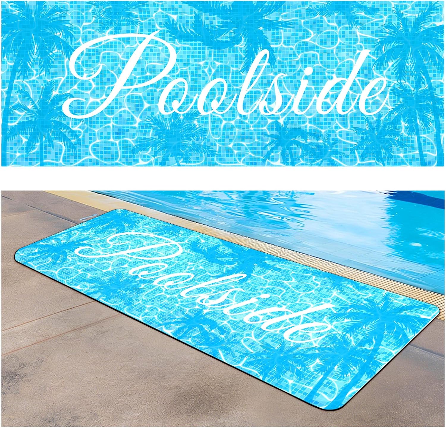 Poolside Rubber Drainage Mat, 17.3" x 47.2" Non-Slip Heat Resistant Outdoormat, Durable Quick Drain Pool Deck Mat for Patio, Bathroom, Garden, Indoor & Outdoor Use