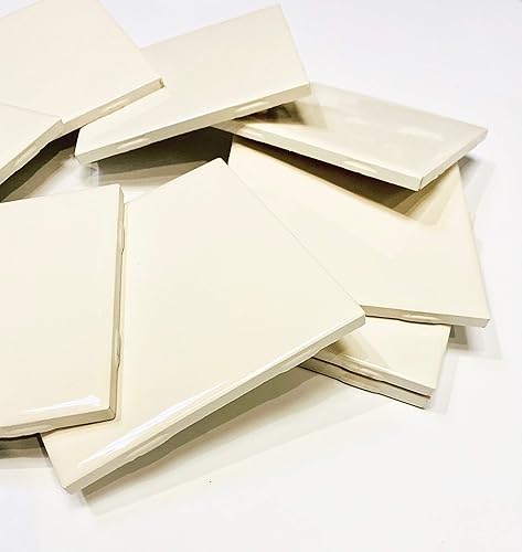 Miniatura 5 de 4 x 4 almendra 0135 acabado brillante azulejos de cerámica metro pared de ducha para salpicaduras hecho en Estados Unidos (12.5SF caja completa 100