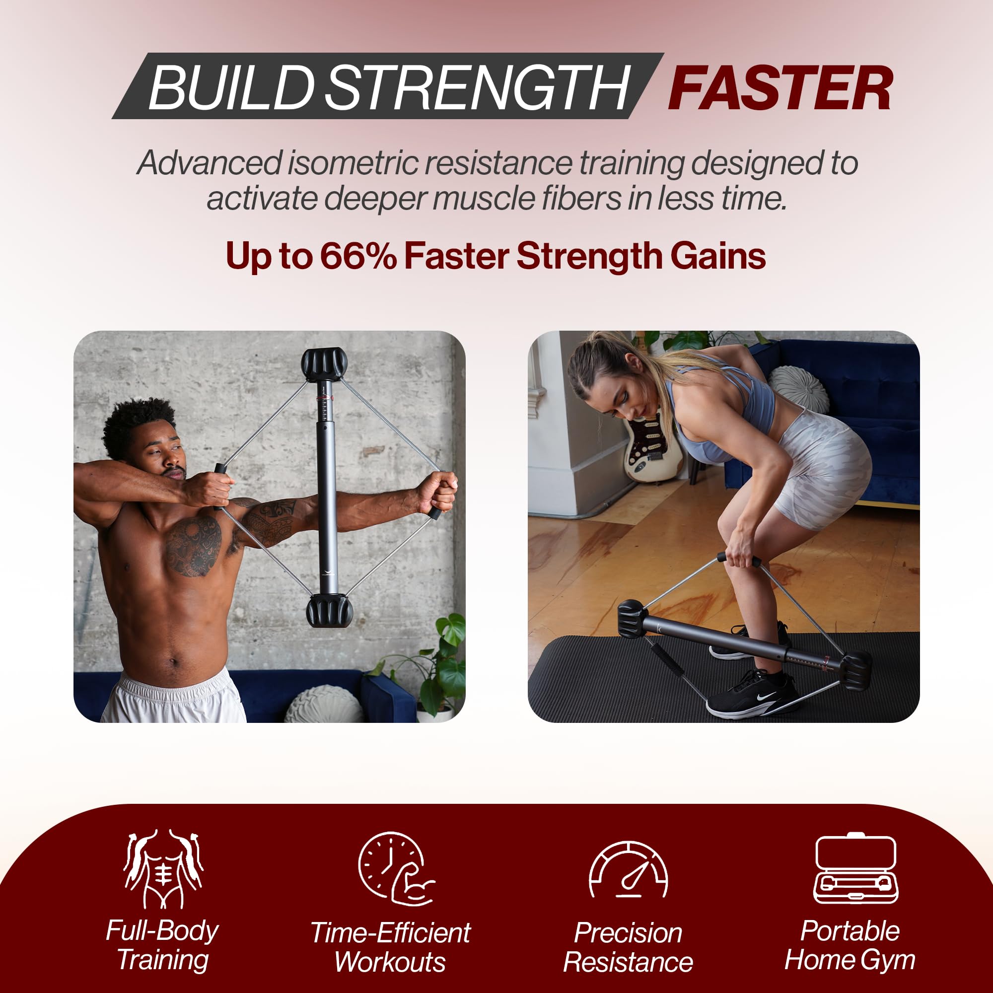 Bullworker Bow Classic 90cm Isometrisches Trainingsgerät, Tragbares Heimfitnessstudio mit individuell einstellbarem Widerstand, Brust- und Armtrainer, Ganzkörper-Krafttrainer, Schultertrainer.