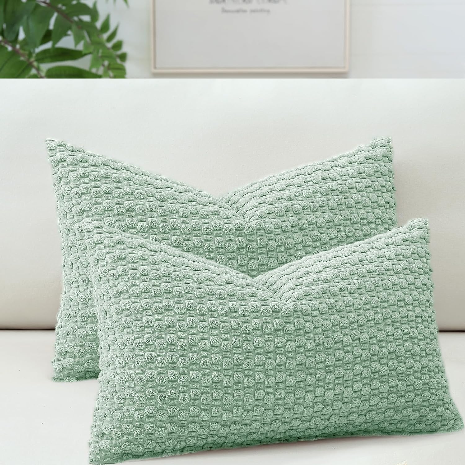 FSZhenZuan Pack of 2 Cushion Covers 30x50cm Soft Corduroy Throw Pillow Covers Decorative Pillows Square Cushion Cases Boho Pillowcases for Couch Bed Living Room Home Decor, Light Blue