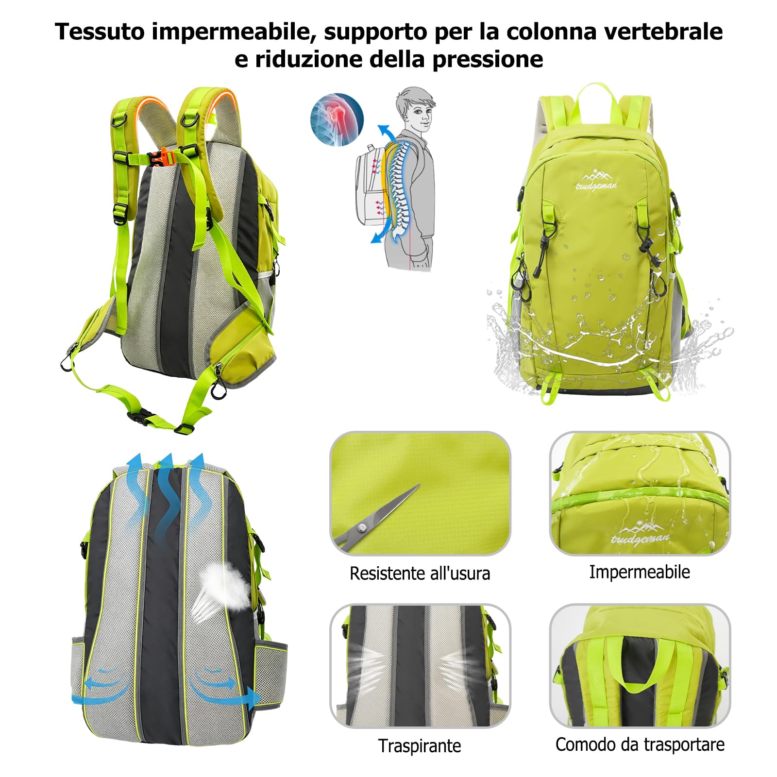 30L Zaino da Escursionismo Zaino Outdoor Impermeabile Zaini con Sistema Dorsale Traspirante per Camping Viaggi Uso Quotidiano Blu