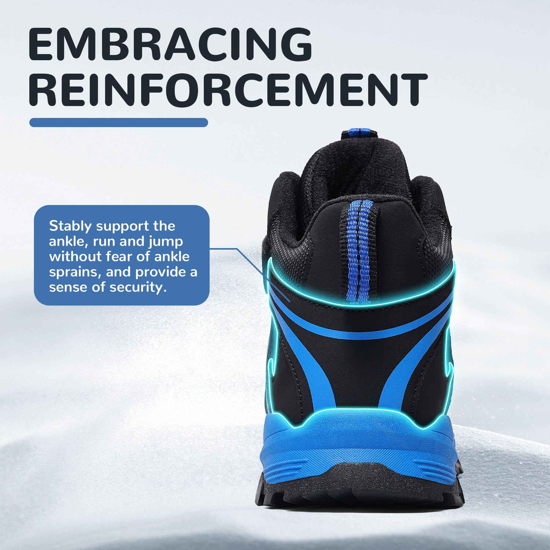 ASHION Stivali da Escursionismo per Bambino Invernali Caldo Antiscivolo Ragazzo Scarpe da Trekking,Nero Blu,36 EU