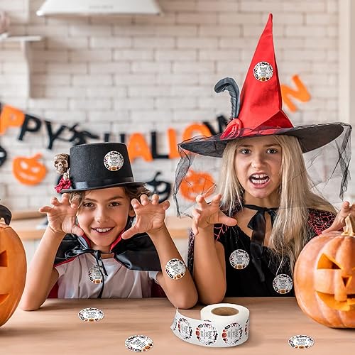 Miniatura 5 de Whaline 600 calcomanías de Halloween, rollo de agradecimiento por negocios, diseño de calavera, fantasma, calabaza, calcomanías redondas para sobres