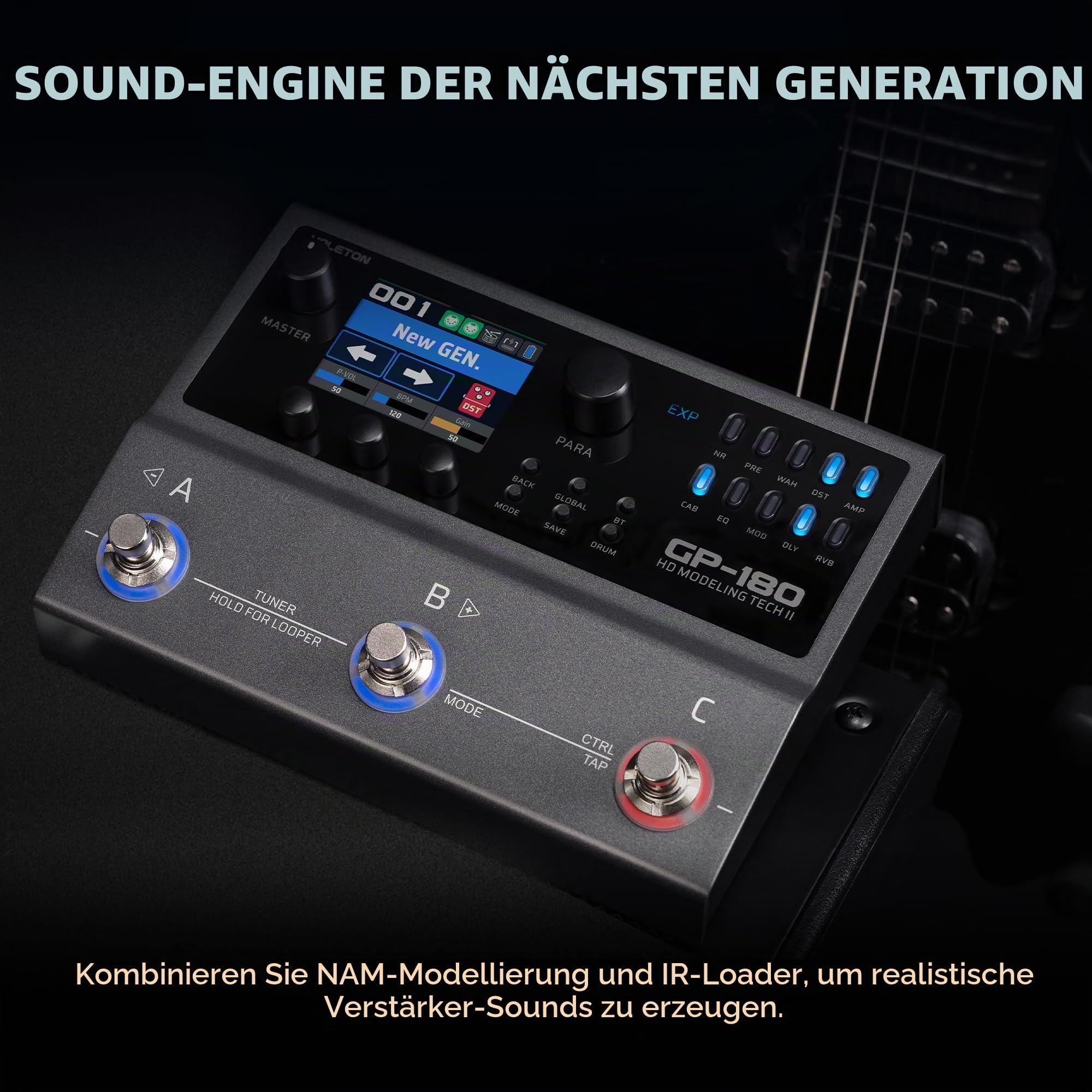 Valeton GP-180 Gitarren-Multieffektpedal – Über 200 Effekte, NAM- und IR-Loader, 12-Modul-Signalkette, 6-In/4-Out USB-Audio-Interface, Bluetooth, Looper und Drumcomputer