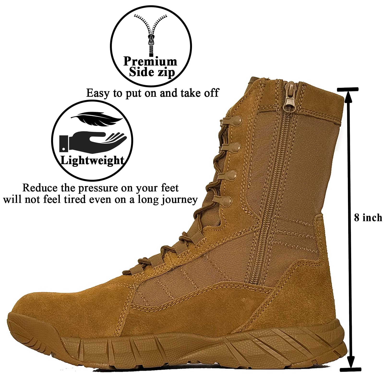 Lightweight Man Tactical Military Boots Combat Boots Anti-Collision Side Zipper Training Lace Up Outdoor Hiking Breathable Shoe