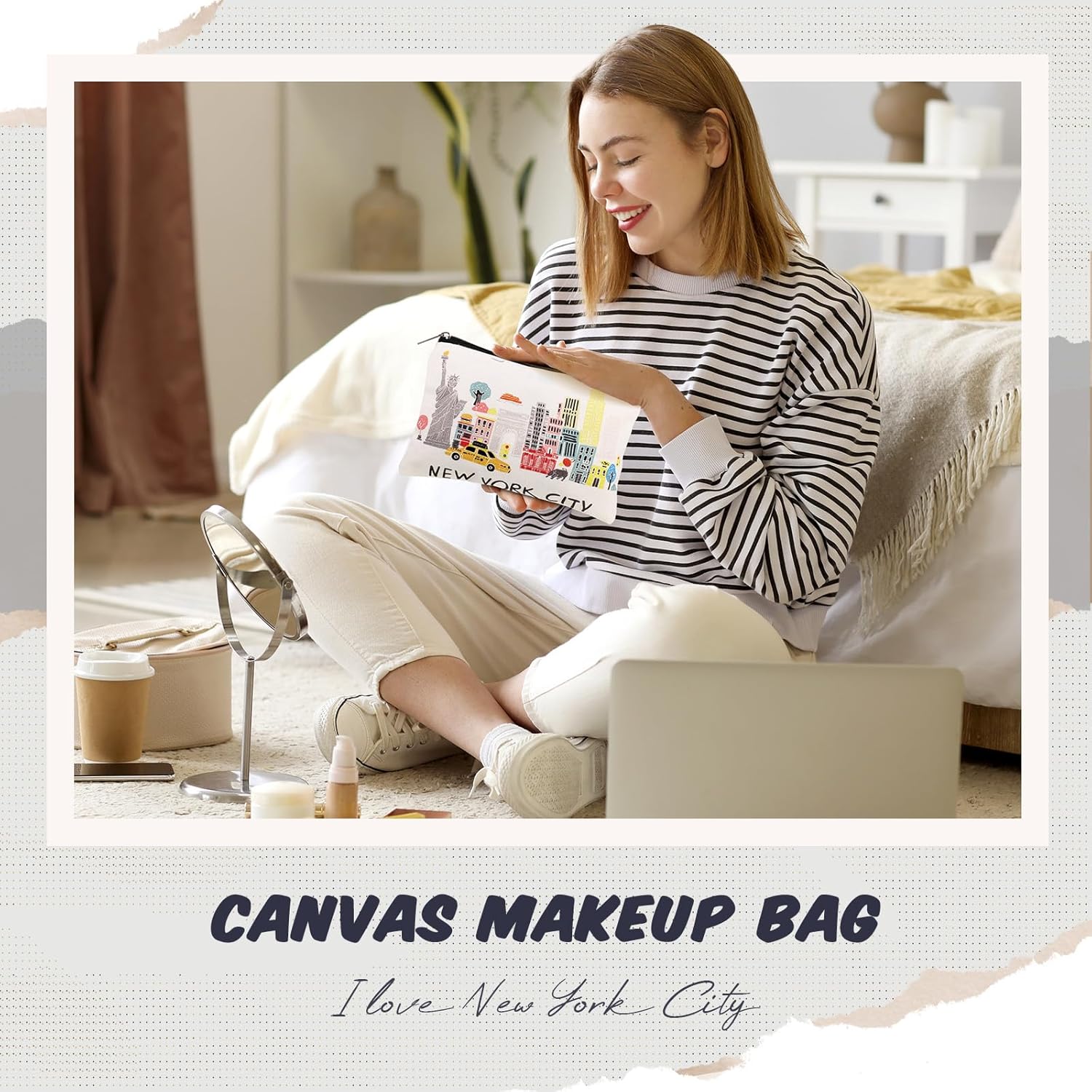 Reginary 6 Pcs City Cosmetic Bag Souvenir Gifts New York Zipper Pouch Chicago Souvenir Seattle Boston Nashville London Paris Italy Alaska Gifts Memento for Women Traveler(New York) - Image 3