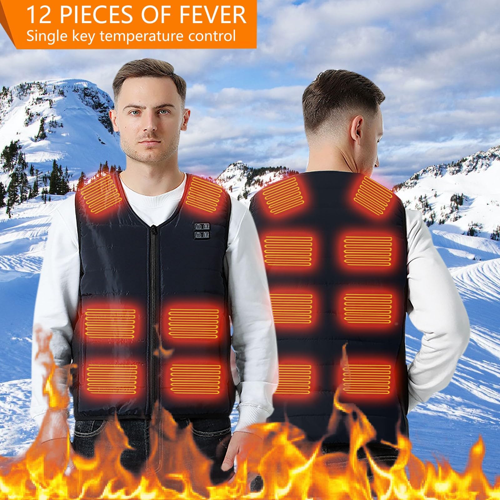 Générique Veste Chauffante Homme Gilet Chauffant Non Batterie Femme Électrique Usb 3 Modes Manteau Hiver Doudoune Impermeable Lavable Vêtement De Chauffage Pour Moto Chasse