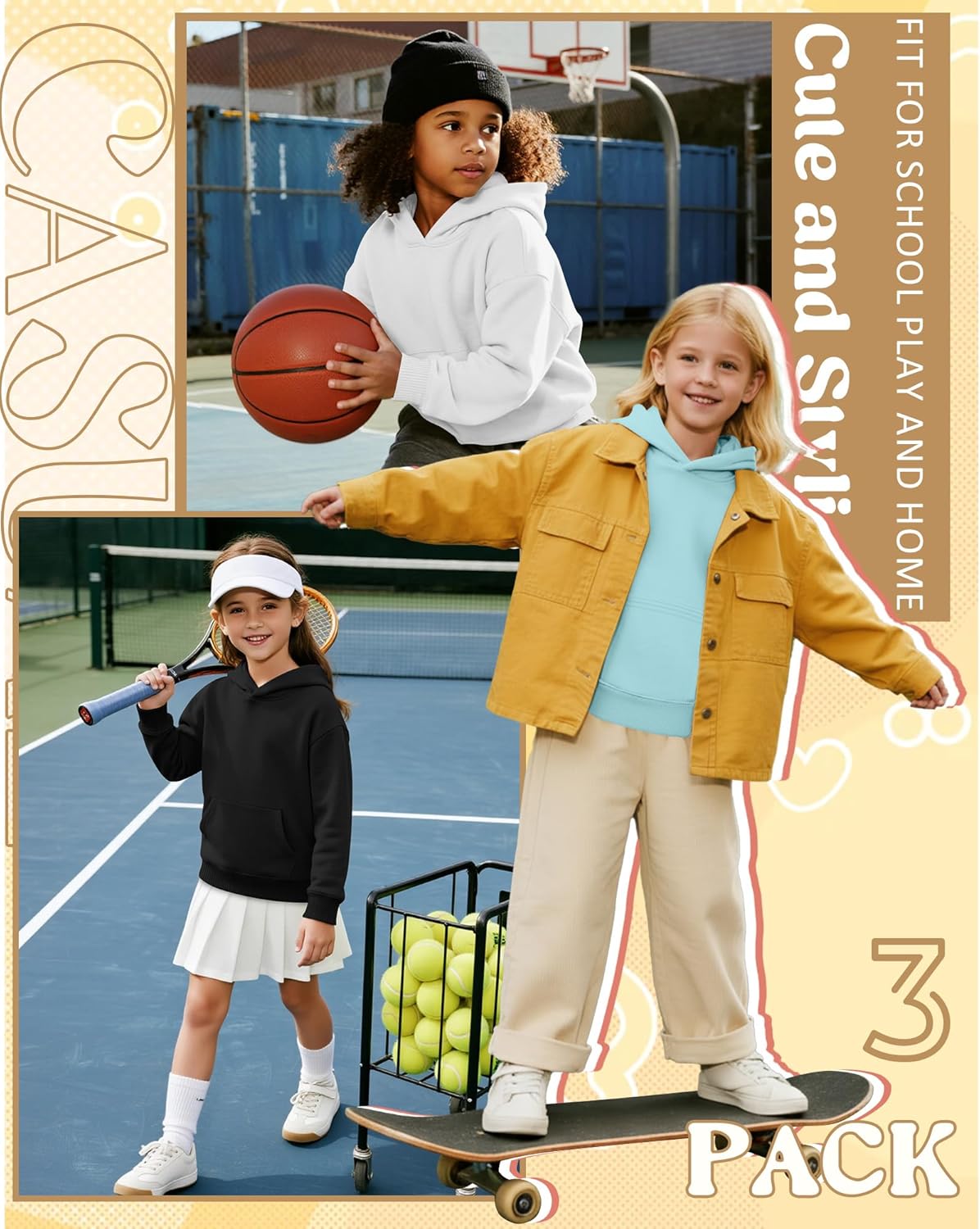 3 Pack Girls Hoodies Lightweight Kids Oversized Hooded Sweatshirt Cute Long Sleeve Pullover Sweatshirts with Pocket - Image 5