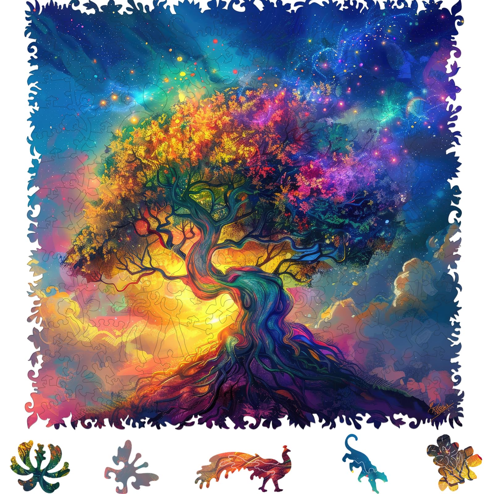 MYS A·U·R Wooden Puzzles for Adults, Colorful Tree of Life Jigsaw Puzzles 500 Pieces, 15.9x15.6in, Unique Shaped Wood Plant Puzzles, Fun Challenging