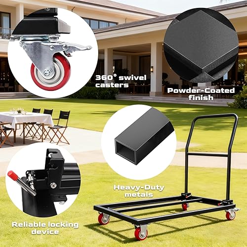 Miniatura 5 de Carrito de silla plegable, carrito grueso de alta resistencia con capacidad para hasta 1500 libras, sillas en forma de L para eventos de fiestas,