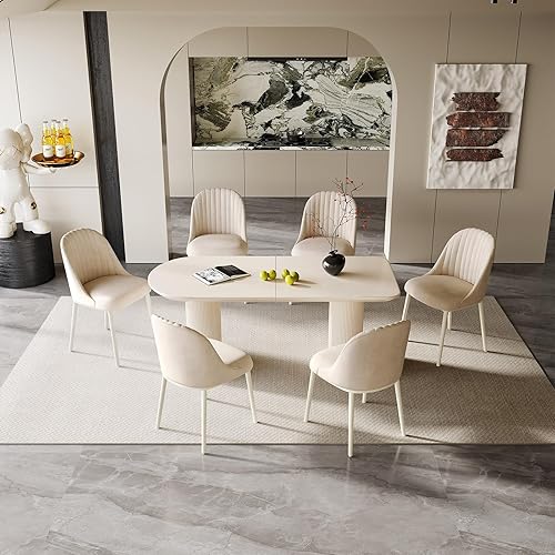 Miniatura 27 de Juego de comedor de 5 piezas, mesa de comedor moderna de 55.11 pulgadas con 4 sillas, juego de mesa de cocina blanca para 4 personas, mesas de