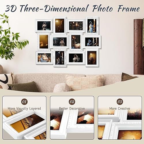 Miniatura 5 de Jerry & Maggie Marco de fotos de collage de 12 aperturas rústico de 23 × 18 pulgadas, acabado vintage en relieve, marcos de fotos de PVC, para