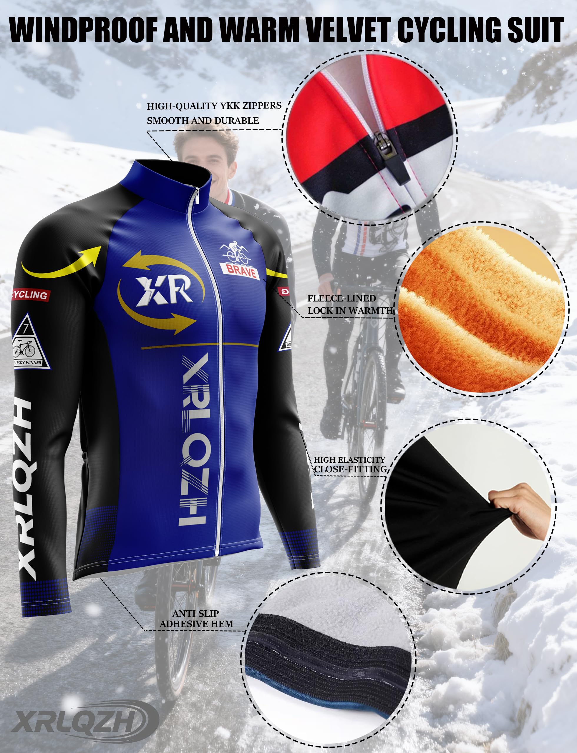 Maillot Cyclisme Kits Hiver Homme+9D Gel Pantalons MTB Jersey, Veste de cyclisme de route plus chaude Vêtements de cyclisme,avec Fermeture éclair, réflecteur et 3 Poches