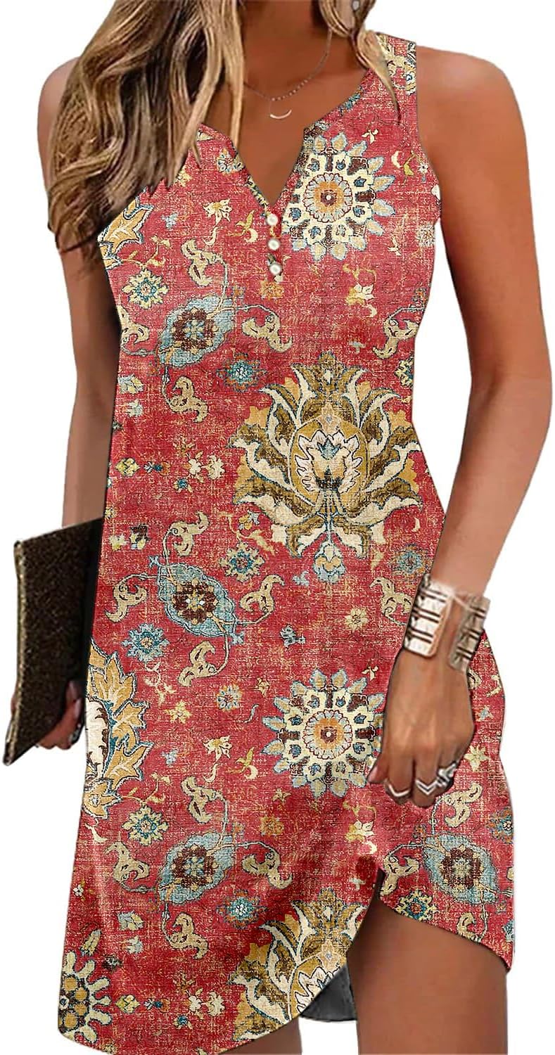 Summer Dresses for Women 2026 Beach Loose Casual A Line Dress Sleeveless V-Neck Sundress with Pockets