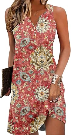 Ladlop Summer Dresses for Women 2026 Beach Loose Casual A Line Dress Sleeveless V-Neck Sundress with Pockets