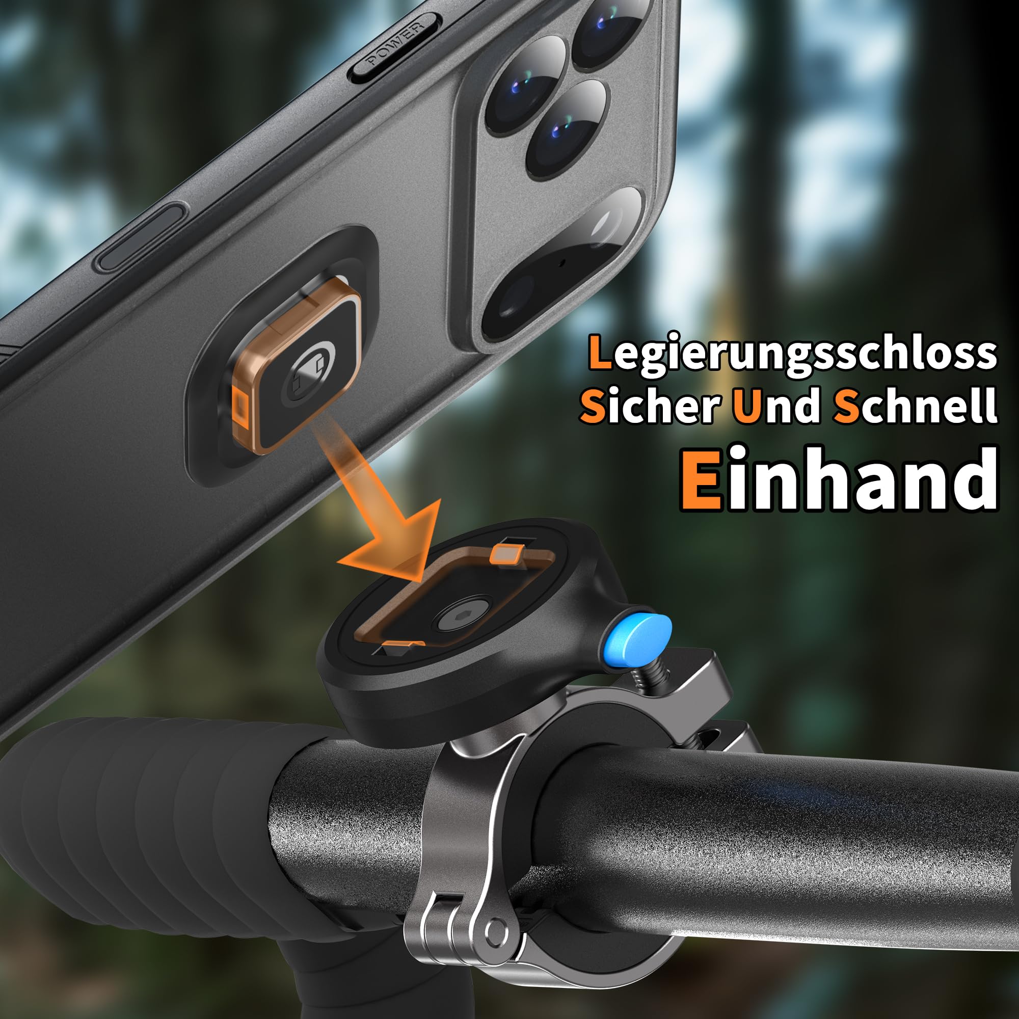 Cozycase 1S-Knopf Wasserdicht Handyhalterung Fahrrad Für iPhone 17 Pro | Anti-Diebstahl Hülle Handy Halter Motorrad Lenker Rennrad Mtb Ebike Bike Phone Holder Mount Fahrradhalterung IP68 Waterproof
