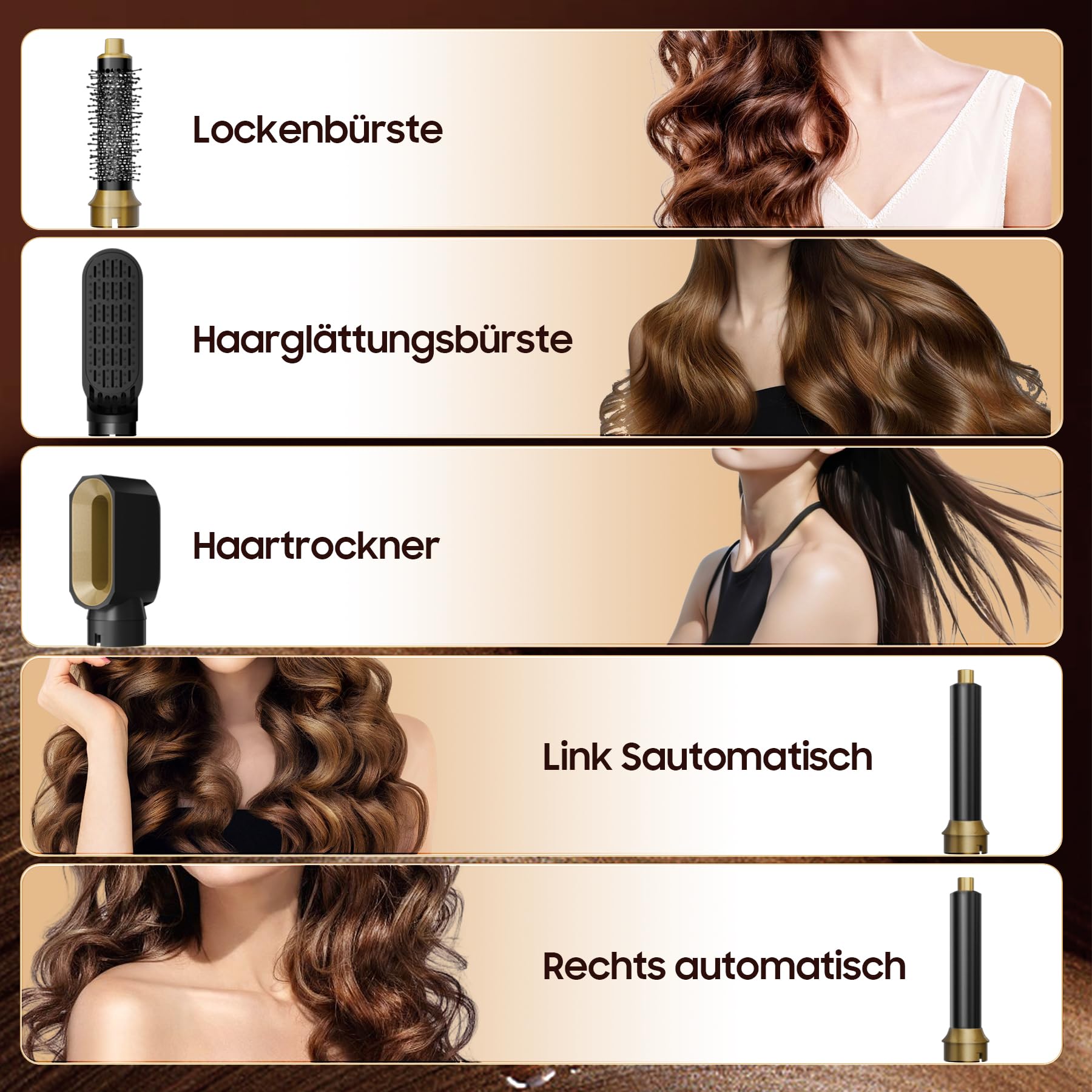Hair Styler Set Airstyler 5 in 1 con spazzola rotonda per capelli, spazzola ad aria calda, spazzola termica Airflow, ferro arricciacapelli automatico, volume spazzola per asciugacapelli, per