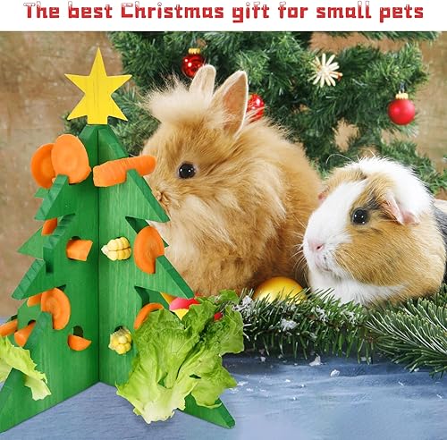 Vehomy Rabbit Foraging Puzzle Toy - Christmas Tree Guinea Pig Bunny Hamster Vegetable Hay Feeder