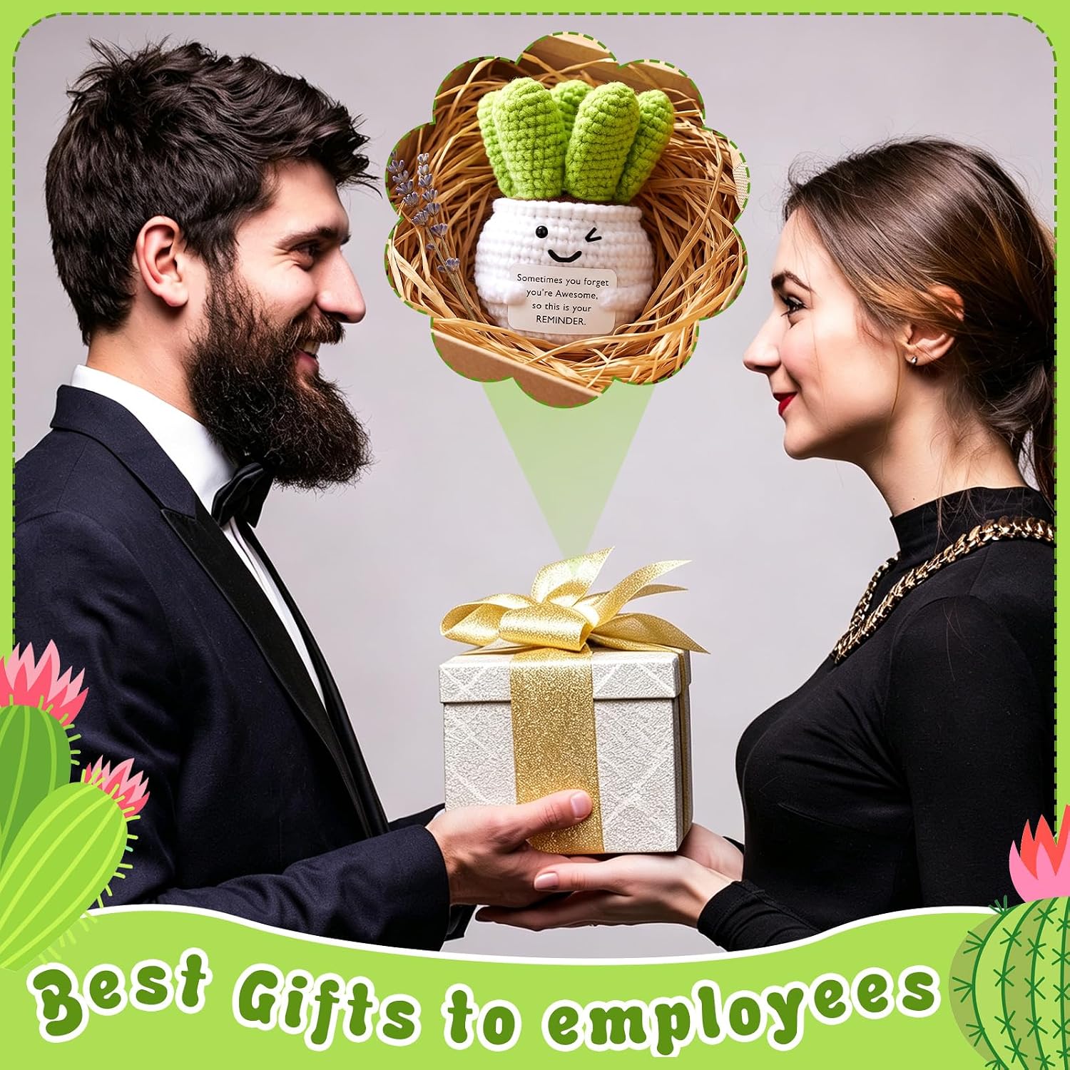 Wavwavw 6 Pcs Employee Appreciation Crochet Gifts, Sometimes Cactus