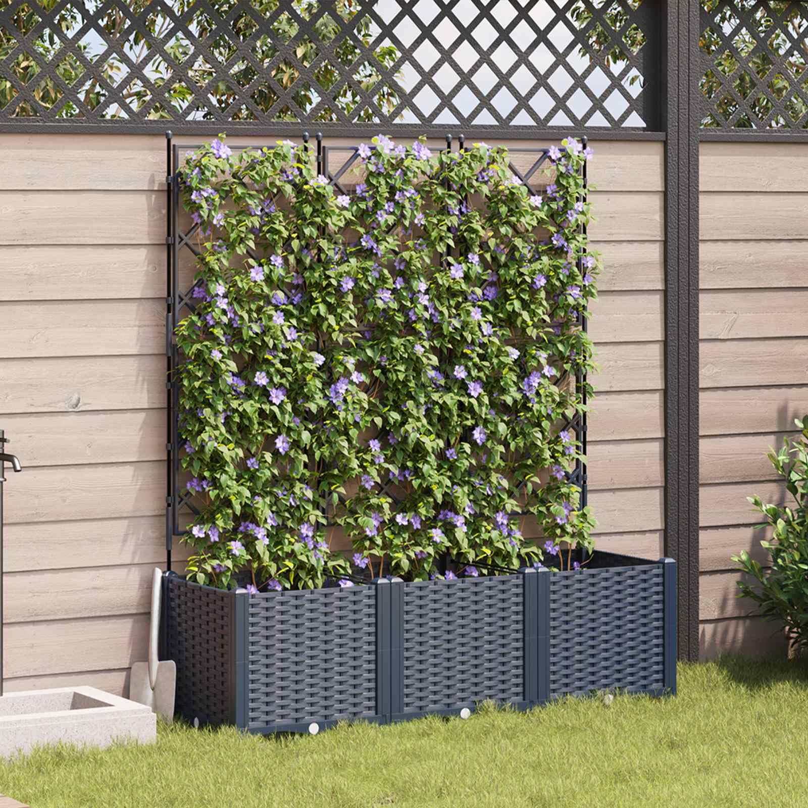 vidaXL Garten-Pflanzgefäß 3 pcs Grau 120 x 40 x 143 cm Kunststoff, Moderner, robuster Pflanzenkübel für Garten und Terrasse, Elegantes Kunststoffgefäß, wetterfestes Outdoor-Dekor