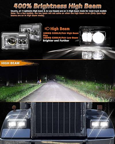 Miniatura 3 de Z-OFFROAD Faros delanteros LED aprobados por DOT de 4 x 6, haz sellado de alta y baja compatible con Kenworth T800 T600 Peterbilt 379 Freightliner