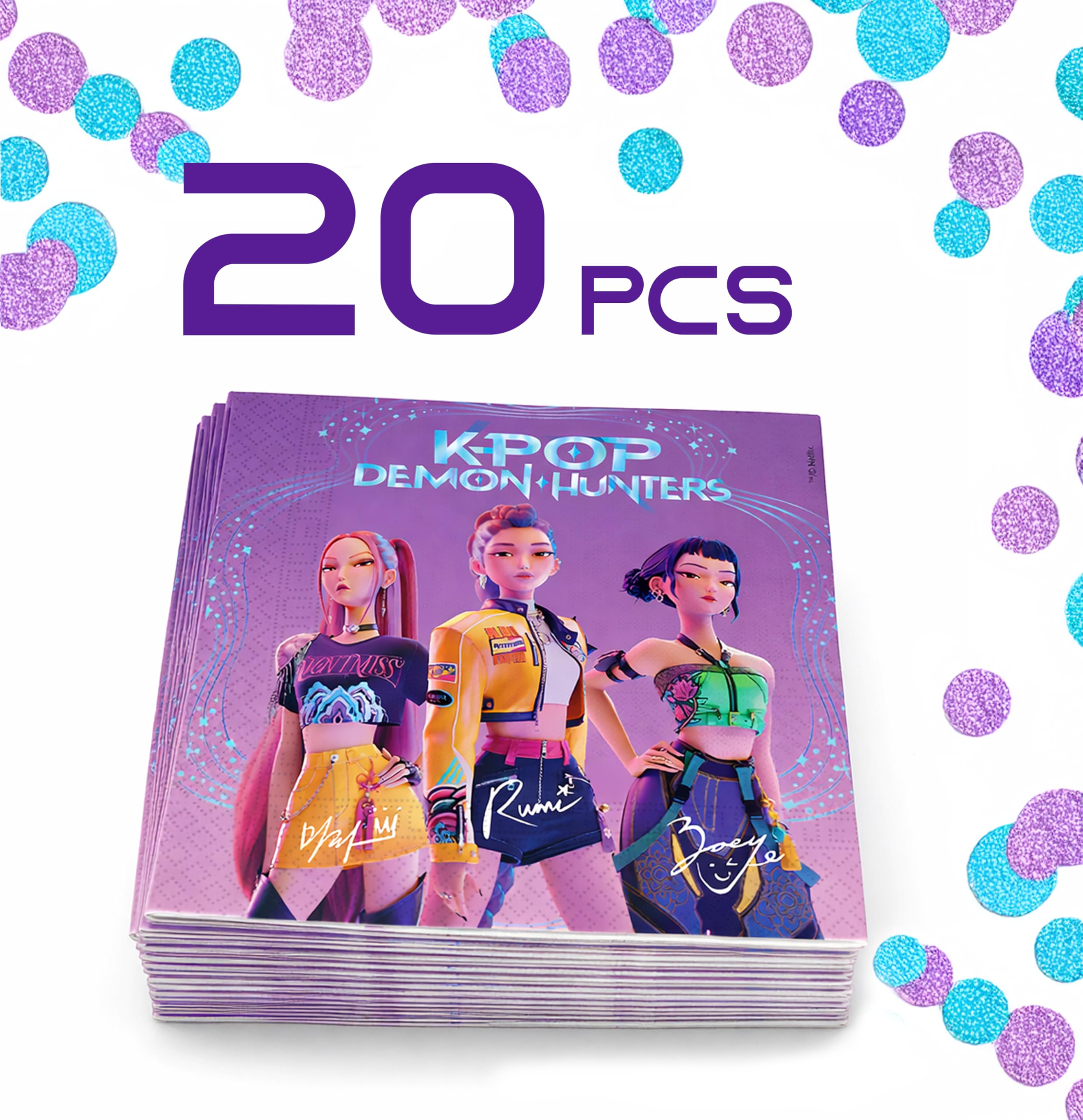 20 Tovaglioli K-pop Demon Hunters in Carta 33 x 33 cm, Decorazione Festa Compleanno, Tavola, per Bambini - 5