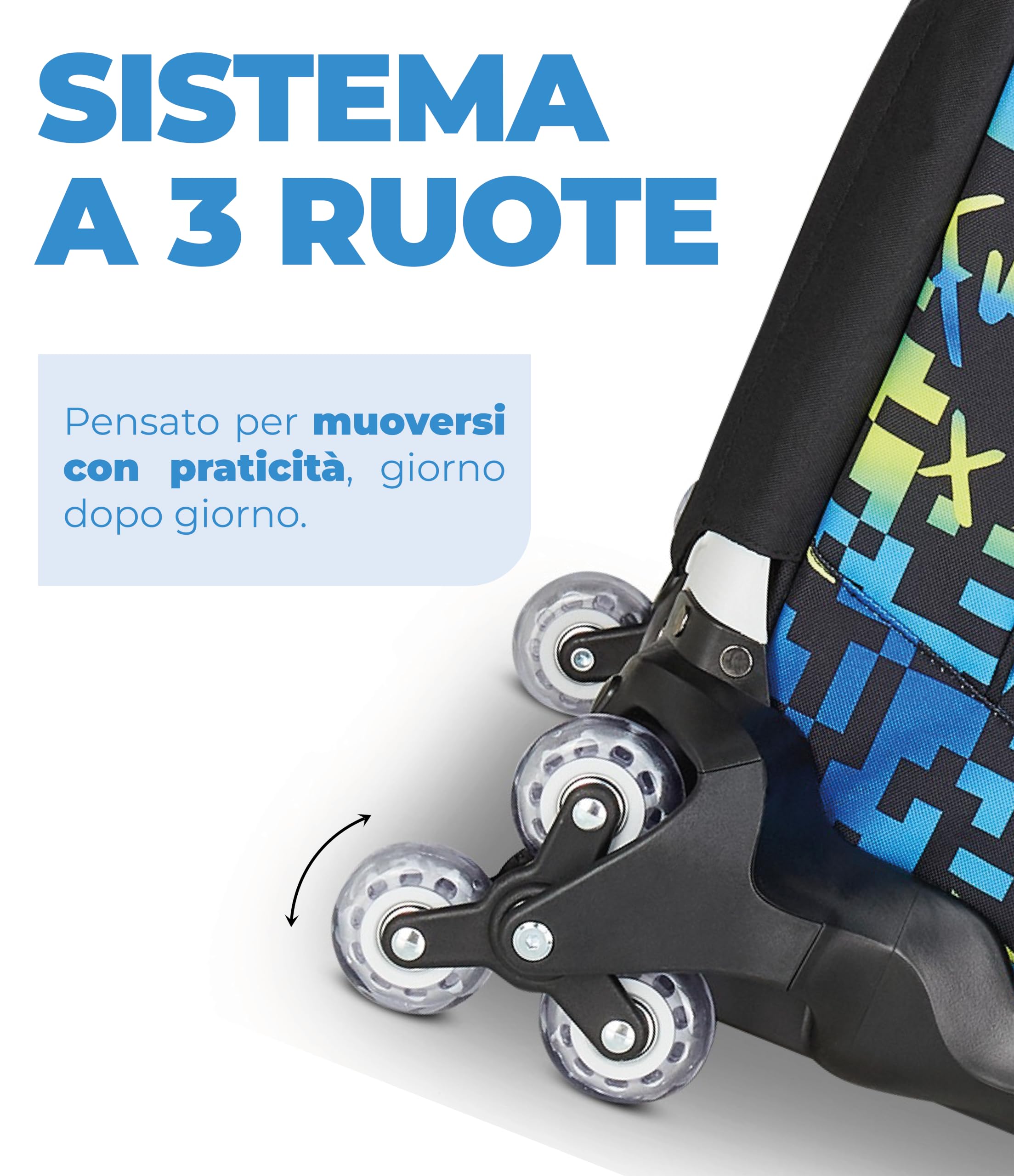 Seven Zaino Trolley Scuola Elementare Bambino 3 ruote, Zaino Sganciabile, Doppio Uso, Spallacci a Scomparsa, blu