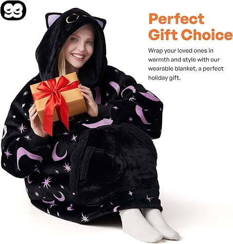 Miniatura 7 de Giggling Getup Manta con capucha para gatos  Manta de forro polar sherpa suave de gran tamaño  Manta de franela de felpa cálida y acogedora sudadera
