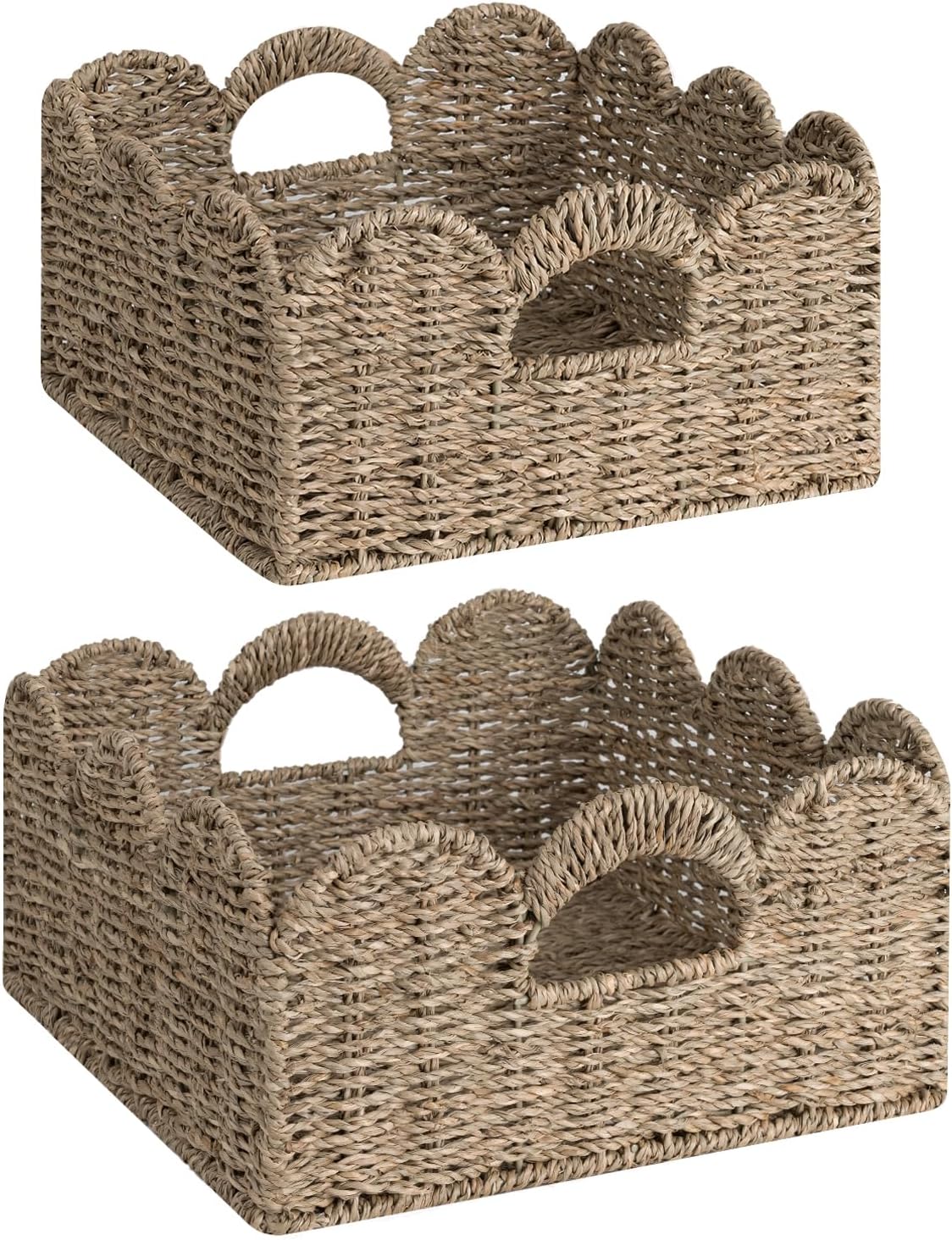 Scalloped Basket, 14.2x10.6x5.9" Wicker Storage Basket