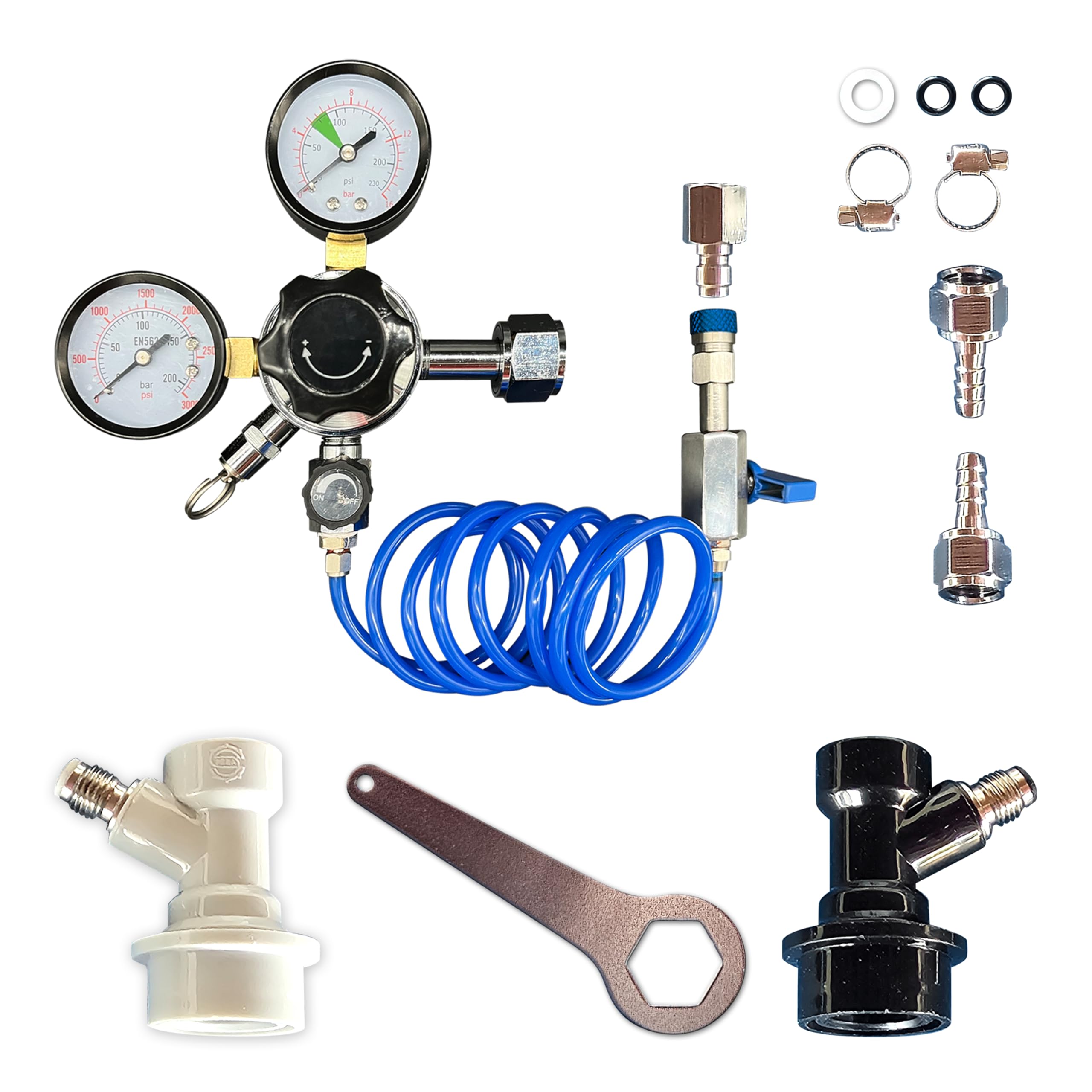 Real C. S. Double Gauge CO2 Professional Regulator, 0-230 PSI Adjustable Pressure, for Draft Beer, Soda Bars, Kombucha,Valve CGA320 2YR USA Warranty