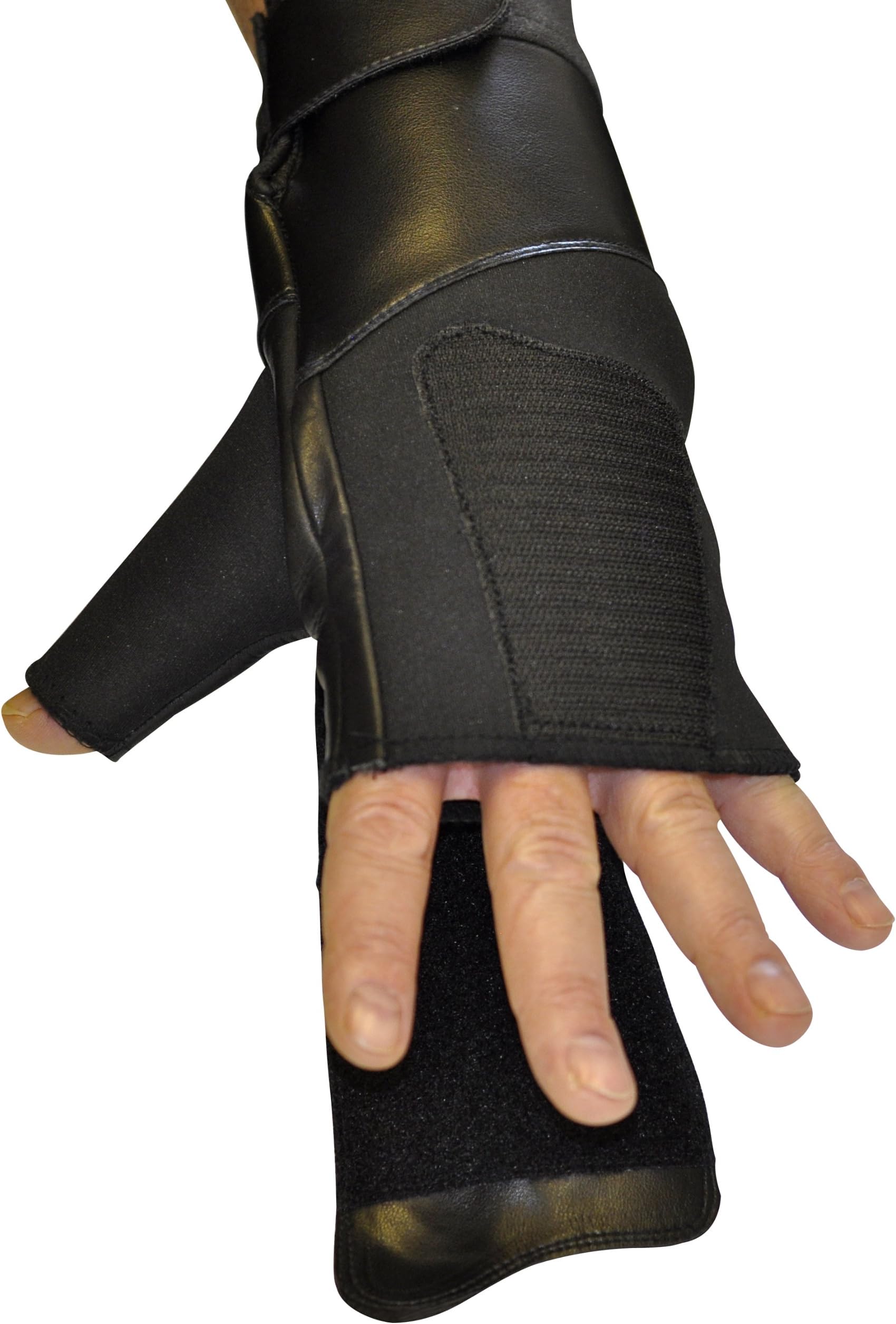 Gripeeze Fingerless Mitten with Velcro Grip Strap for Physical Therapy & Rehabilitation & Exercise Equipment – Large – Black – Left Hand Single Mitten