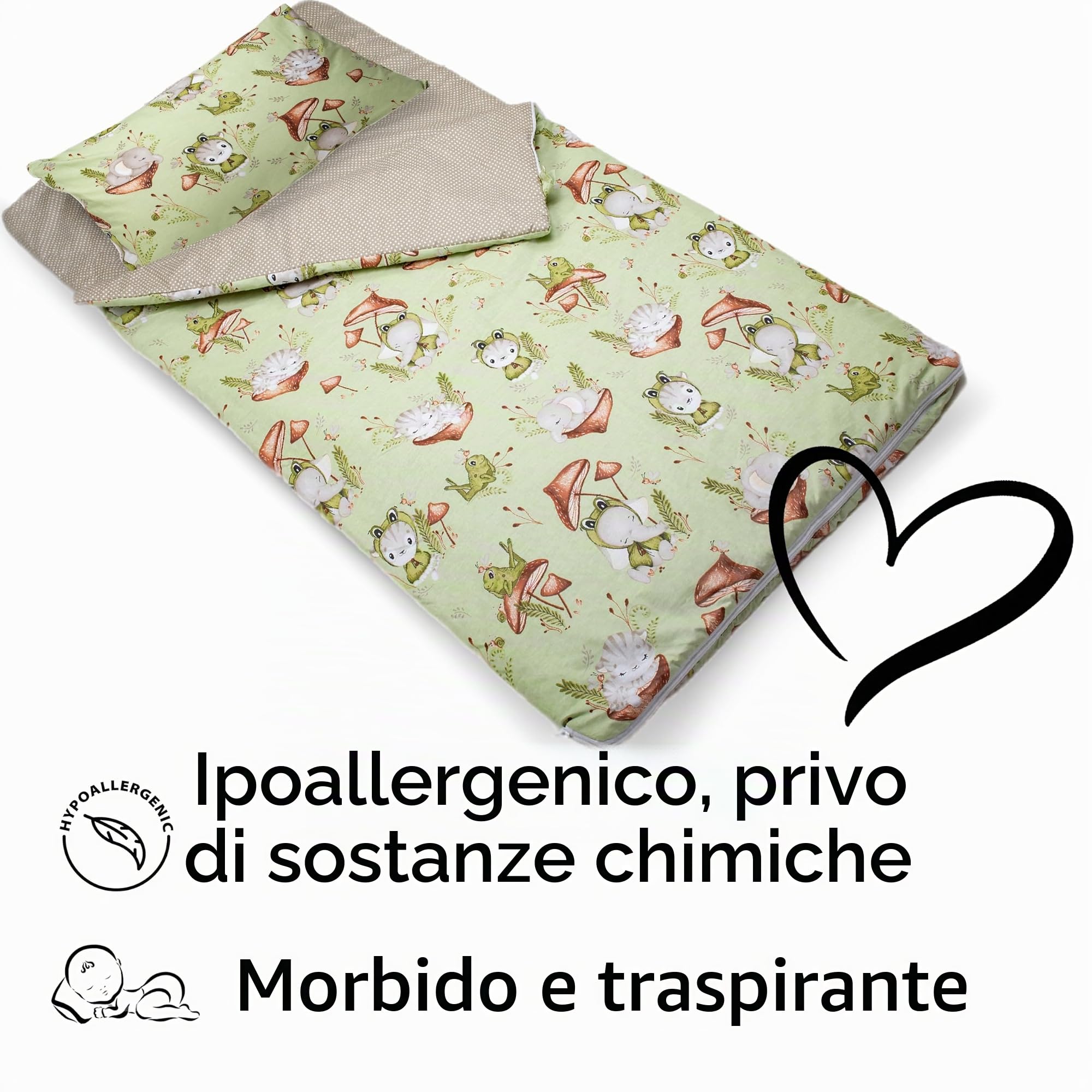 PinkZebra Sacco a Pelo 140 x 75 cm + federa 60 x 40 cm per Bambina e Bambino Borsa da Bambino con Federa Borsa in Cotone Doppia Zip con Garage e Borsa, Oeko-Tex